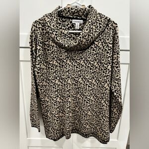 Calvin Klein Women's Cowl Neck Leopard Sweater - Black and Cream